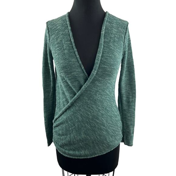 Free People Gotham Faux Wrap Sweater Green Cotton Blend Long Sleeve Size S Small - Picture 1 of 10